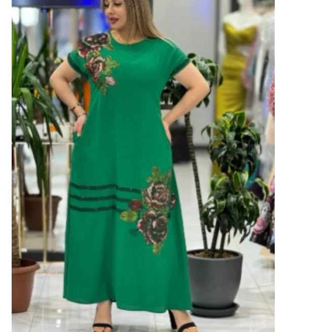 

Женское богемное длинное платье с цветочным принтом, весеннее свободное повседневное платье, осеннее платье макси с коротким рукавом