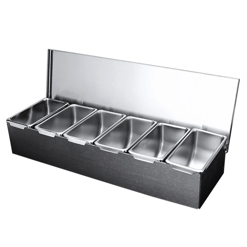 Ingredient Container 6 Grids Stainless Steel Spice Jars Set Thickening Side Kitchen Bar Container with Cover