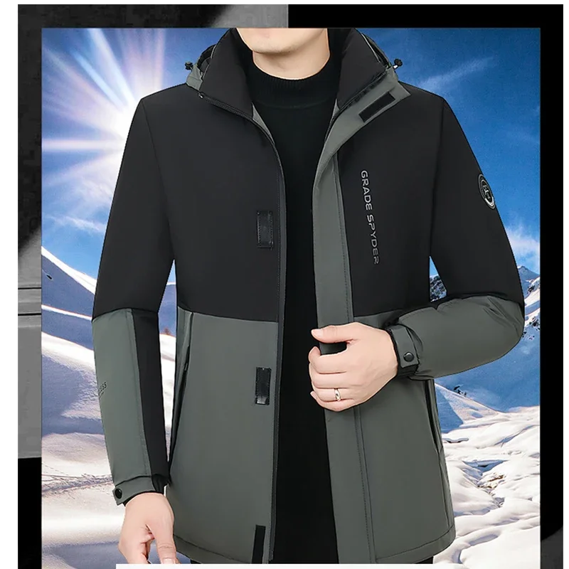 2024 New Winter Thick Down Jacket For Men Warm Cotton Coat Fashion Men's Casual Hooded Parka Windproof Male Slim Outerwear