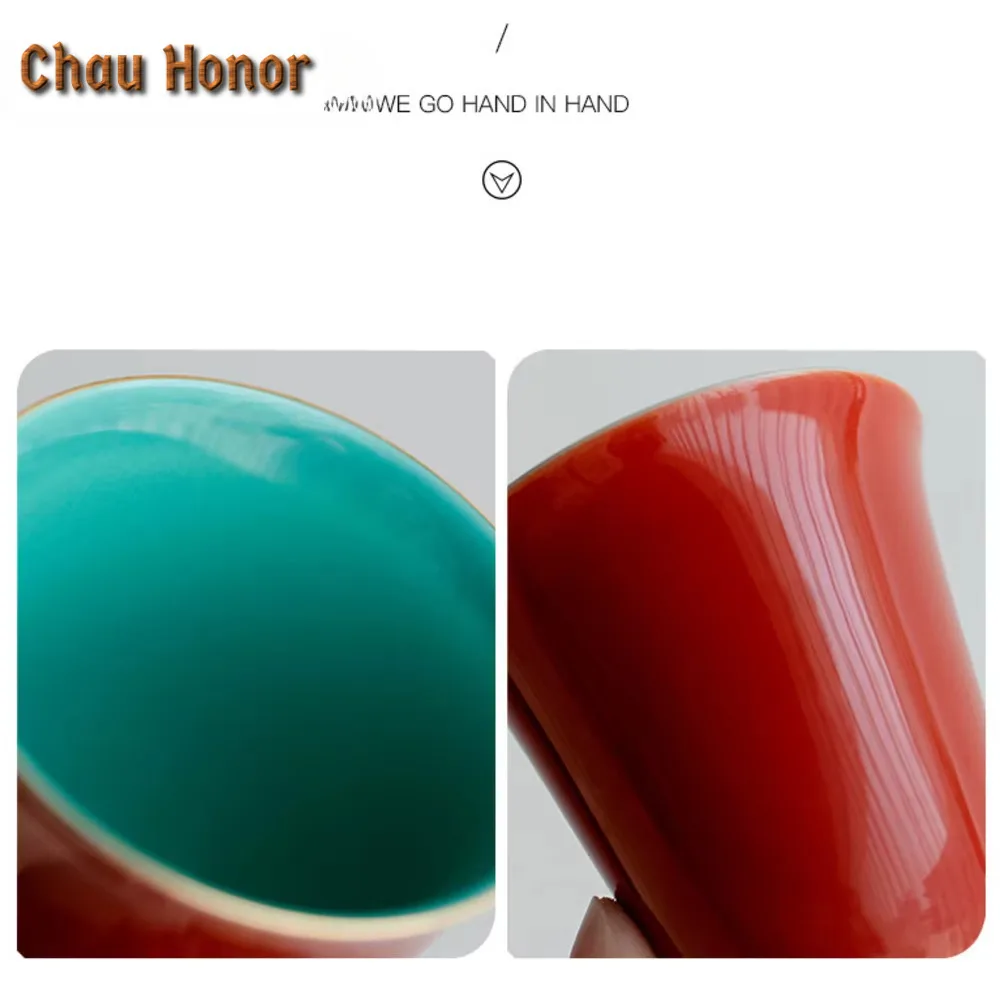 2pc/set Retro Palace Museum Red Art Ceramic Tea Cup Handmade Small Master Cup Special Taste Mug Kung Fu Tea Set Accessories 65ml