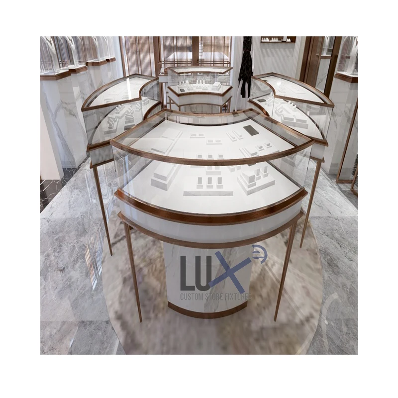 

Custom Lux Shop Mall Showroom Latest Curve Combined Watches And Jewelry Cases Kiosk Jewelry Display Cabinet Jewelry Display Sho