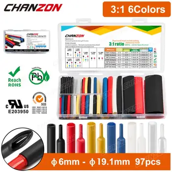 접착제 포함 3:1 열 수축 튜브 키트, 방수 이중 벽 접착 안감 와이어, 폴리올레핀 케이블 슬리브, 모듬 97 개, 40 종류