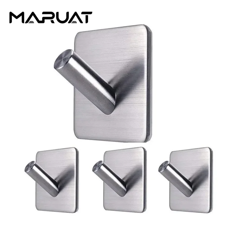 

Adhesive Towel Hooks No Drill Waterproof Stainless Steel Stick on Shower Hooks Towel Holder Racks for Bathroom Kitchen 4 Packs