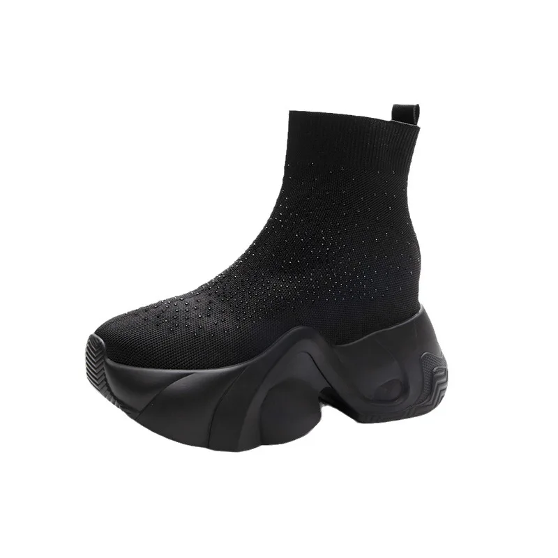 Women's 8cm Stretch Knitted Sock Platform Boots - true deals club