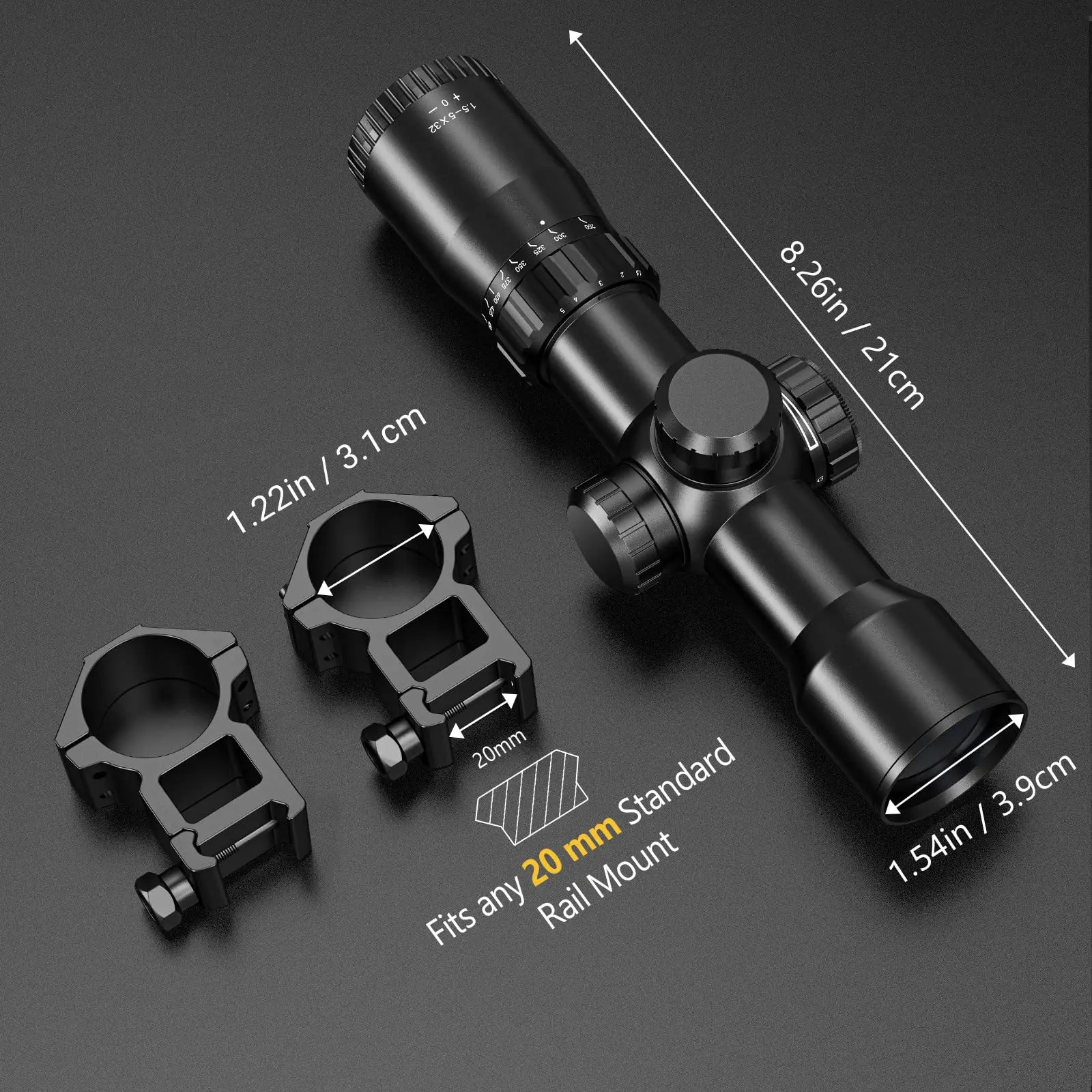 MidTen 1.5-5x32 Crossbow Scope 20-100 Yards Ballistic Reticle 300-450 FPS Red Green Illuminated Optic Hunting