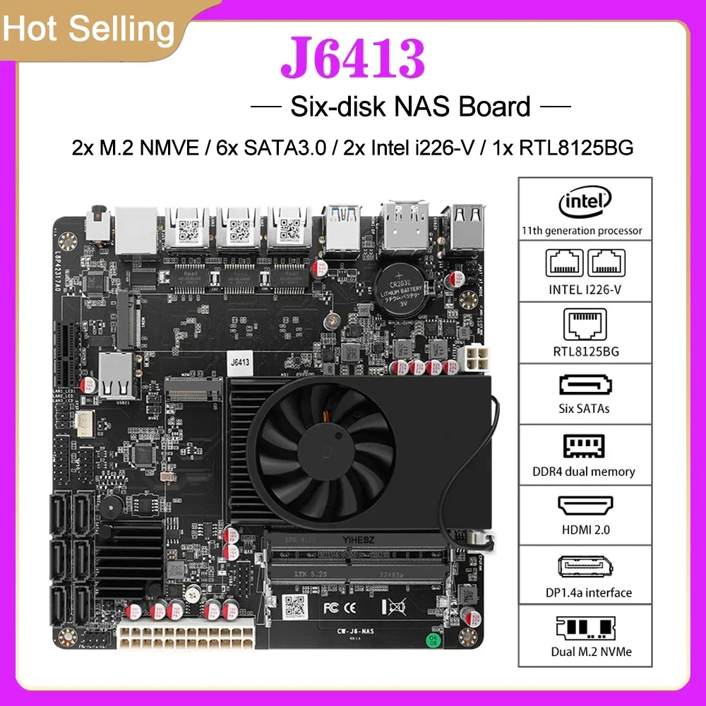J6413 Scheda Madre Nas 2 * Intel I226-V 1 * Rtl8125Bg 2.5G Lan 2 * Nvme 6 * Sata 3.0 2 * Ddr4 1 * Pcie Mini Itx Nas Board Soft Router Board