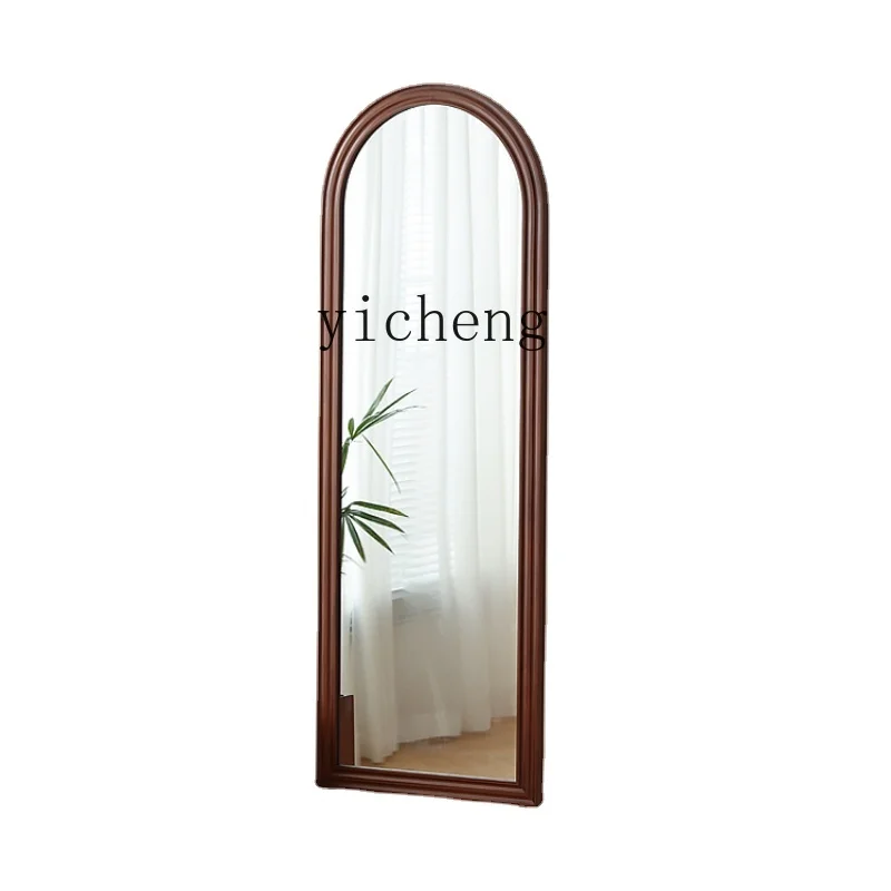 

Zf Retro Solid Wood Dressing Mirror Household Small Apartment Floor Mirror Wall Hanging Bedroom Log Large Mirror