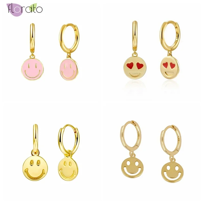 

925 Sterling Silver Ear Needle Hollow Pendant Earrings for Women Candy Color Enamel Hoop Earrings Jewelry Gift