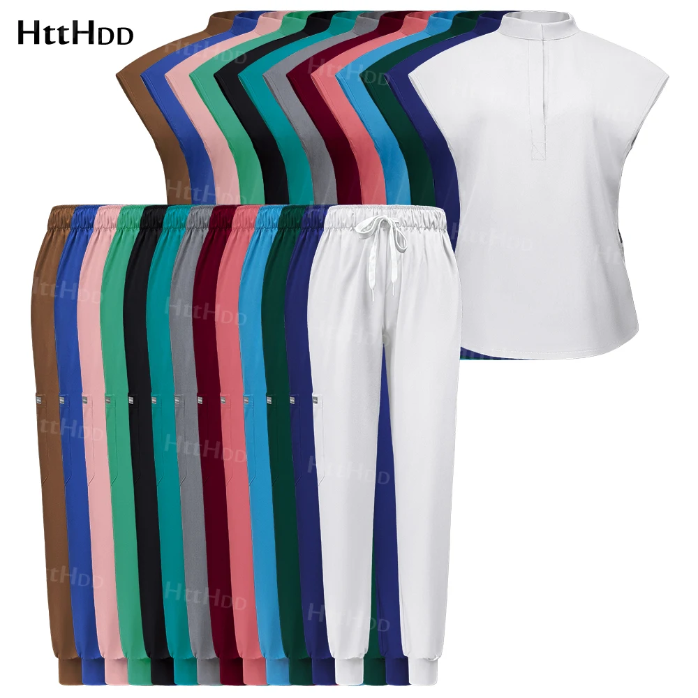 

Medical Clothing for Women Short Sleeve Blouse Jogging Pant Scrub Sets Hot Selling Multi-color Doctor Work Attire Wholesale Soft