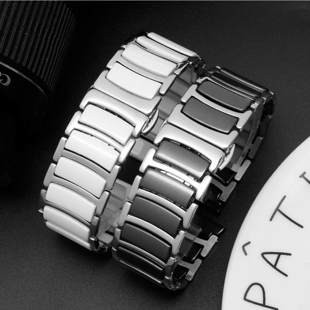 Elegant Ceramic and Stainless Steel Watch Strap