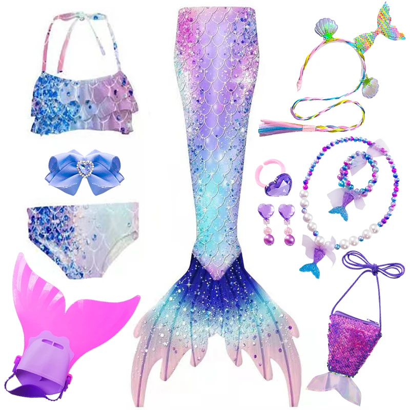 

Kids Swimming Mermaid Tails for Girls Mermaid Costumes with Monofin Children Beach Bikini Swimsuit Mermaid Purim Cosplay Costume