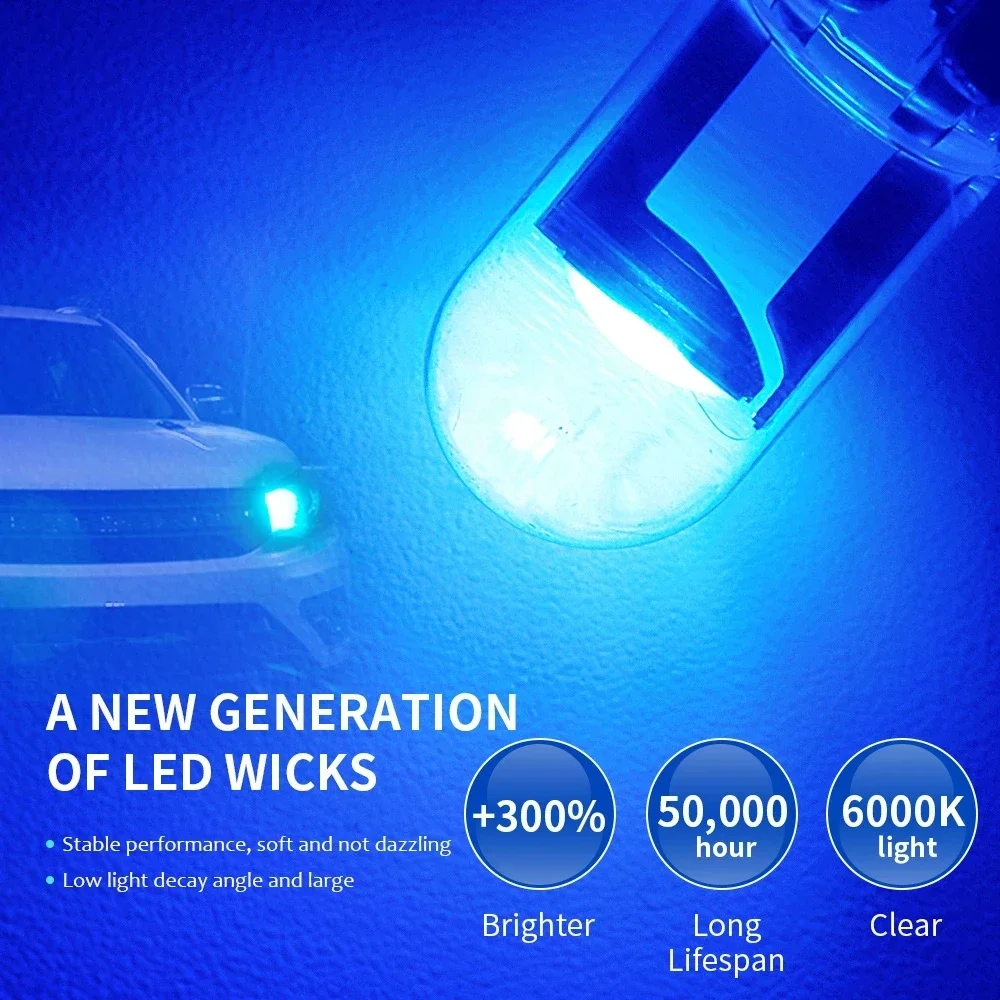 LED car lights 10Pcs Car LED T10 W5W Canbus Glass COB Dome reading bulb W5W Led side marker lamp Parking signal lights License plate light