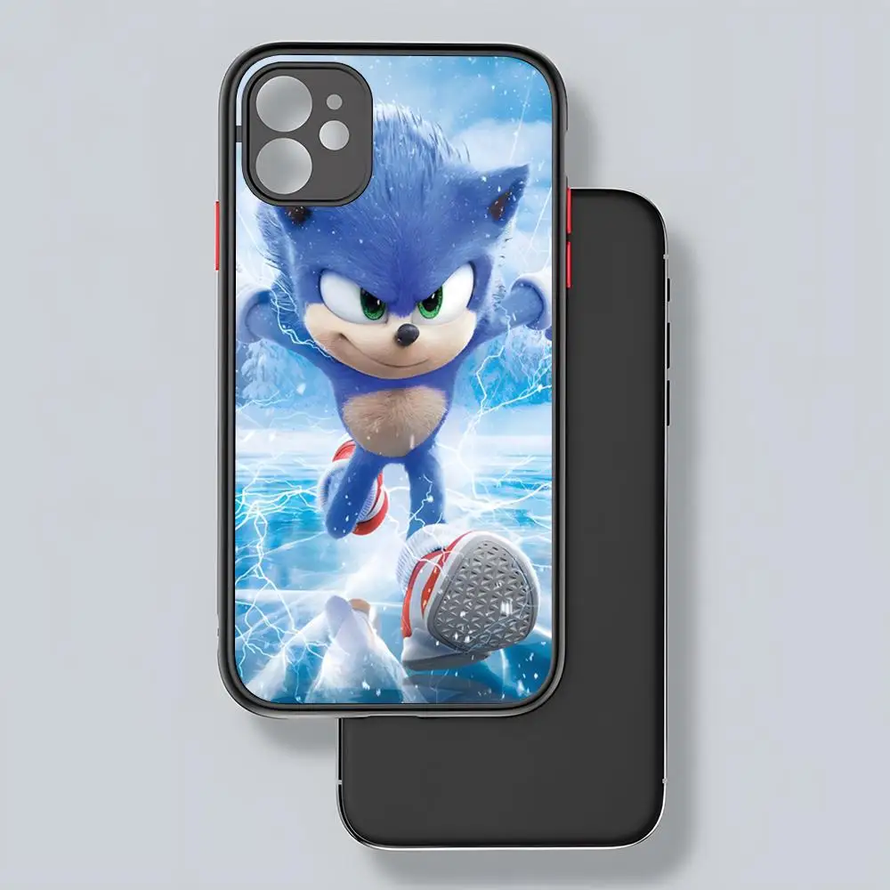 thumbnail image 1 of Funda de teléfono con dibujos animados de anime S-Sonics Hedgehog, parte trasera transparente mate para iPhone 15, 14, 13, 12, 11 Pro Max, X, XR, XS, 8, SE, Mini Plus, 1 of 5
