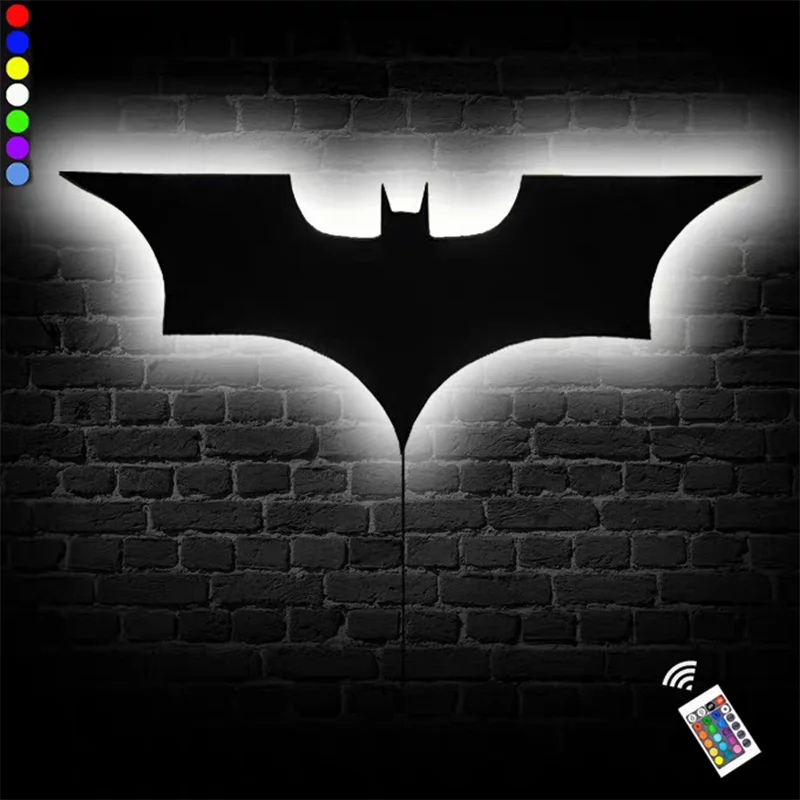 Lรขmpada de parede de madeira Bat Atmosphere, luz noturna LED, fundo decorativo, plug-in USB, controle remoto, moderno, ZK50