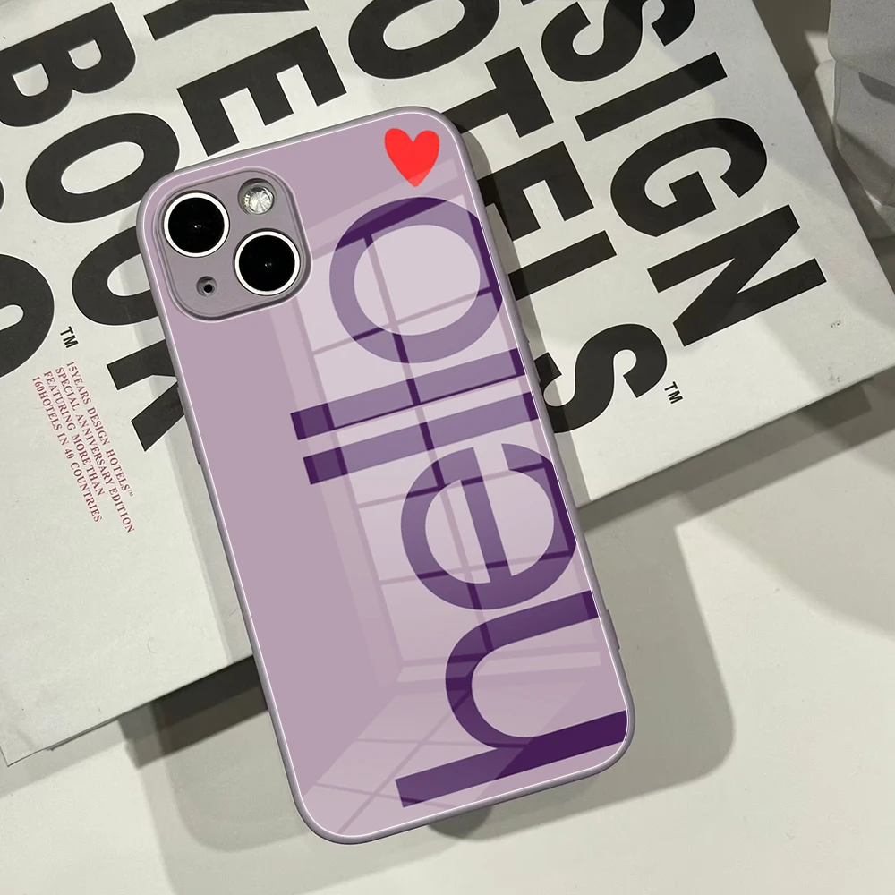 

For iPhone 14 13 Pro Max Case Luxury Glass Hello Phone Case for iPhone 11 12 Pro Max X XR 7 8 14 Plus Camera Protection Case