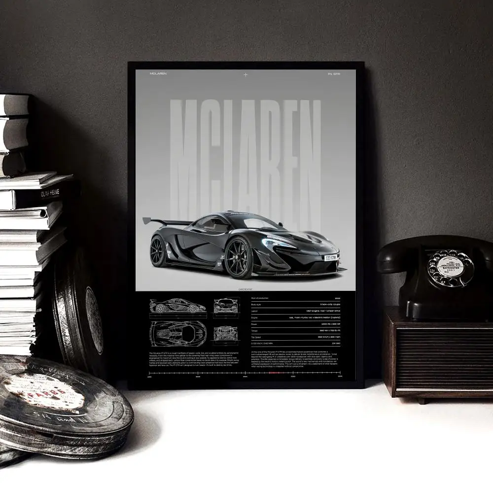 멋진 스포츠카 M_MCLaren 디자인 HD 리넨 캔버스 포스터 벽 아트 프린트 거실 침실 사무실 홈 장식 선물
