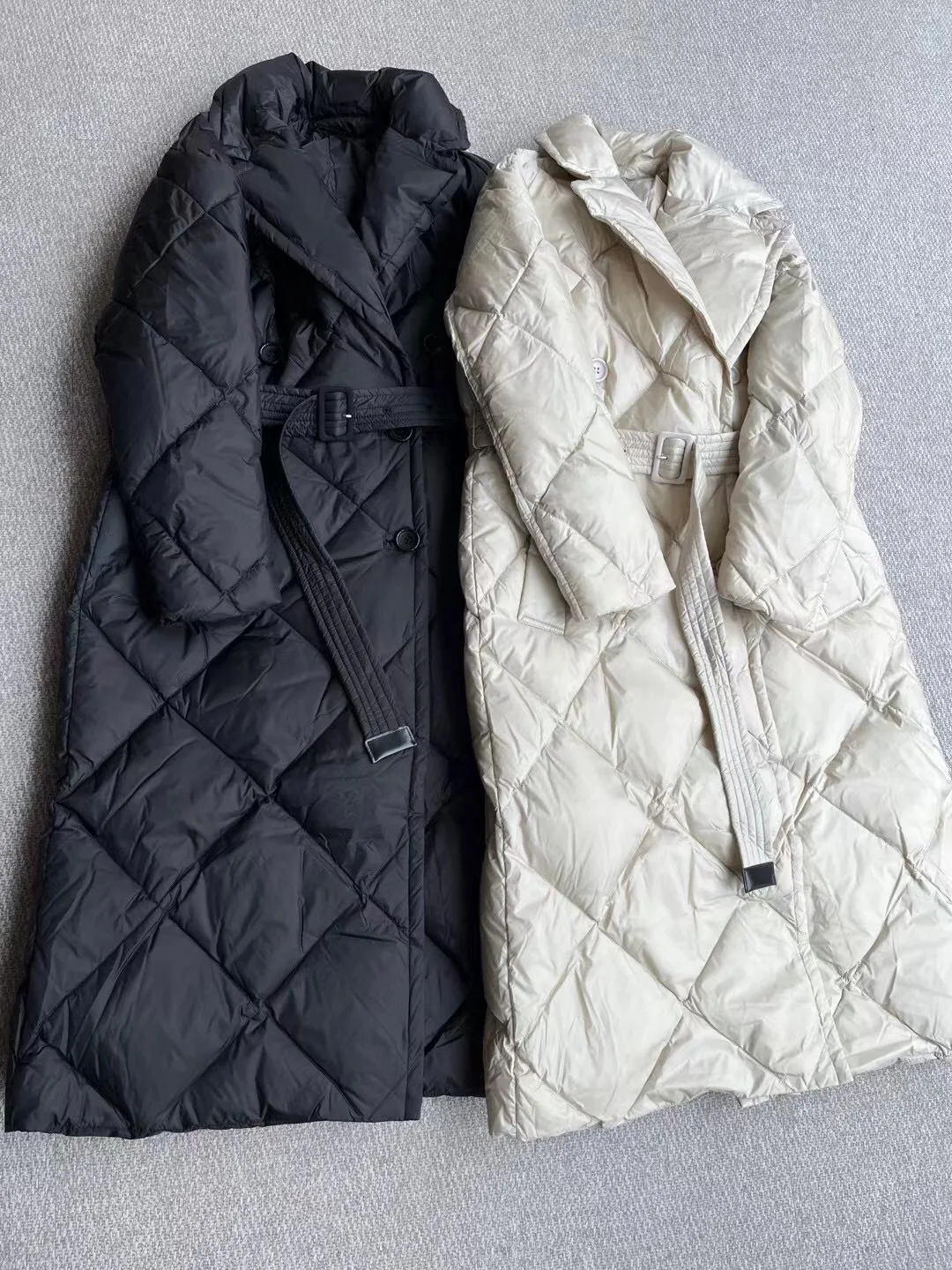 

Winter high-end European women's down jacket long diamond plaid suit collar 90 white duck down fashionable waistcoat