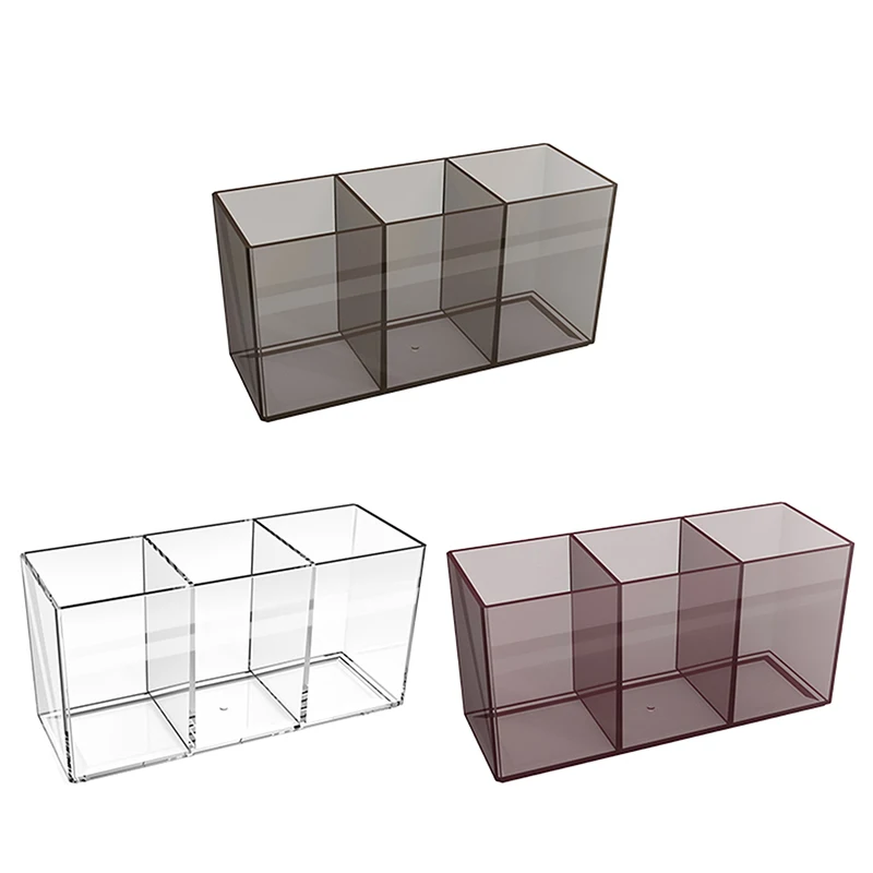 1PC Clear 3 Grids Makeup Brush Organizer Storage Lipstick Nail Polish Display Stand Holder Desk Stationery Pen Holder Makeup Organizer Pen Holder Makeup Storage Box Cosmetic Storage Box