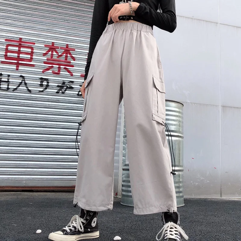 Black Casual Joggers Streetwear Elastic High Waist Autumn Loose Harajuku Trousers Korean Tide Ladies Pocket Cargo Womens Pants joggers for women