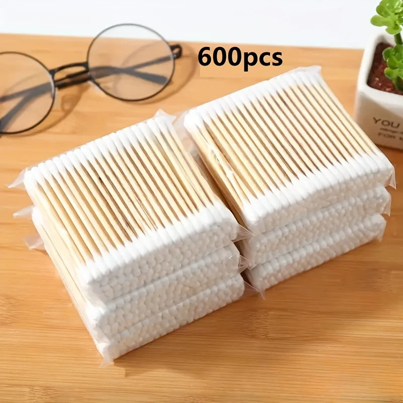 600 יחידות מברשות כותנה חד פעמיות עם ראש כפול, מברשות כותנה, מסיר איפור ומברשות כותנה לאיפור, מוצרי היגיינה אישית