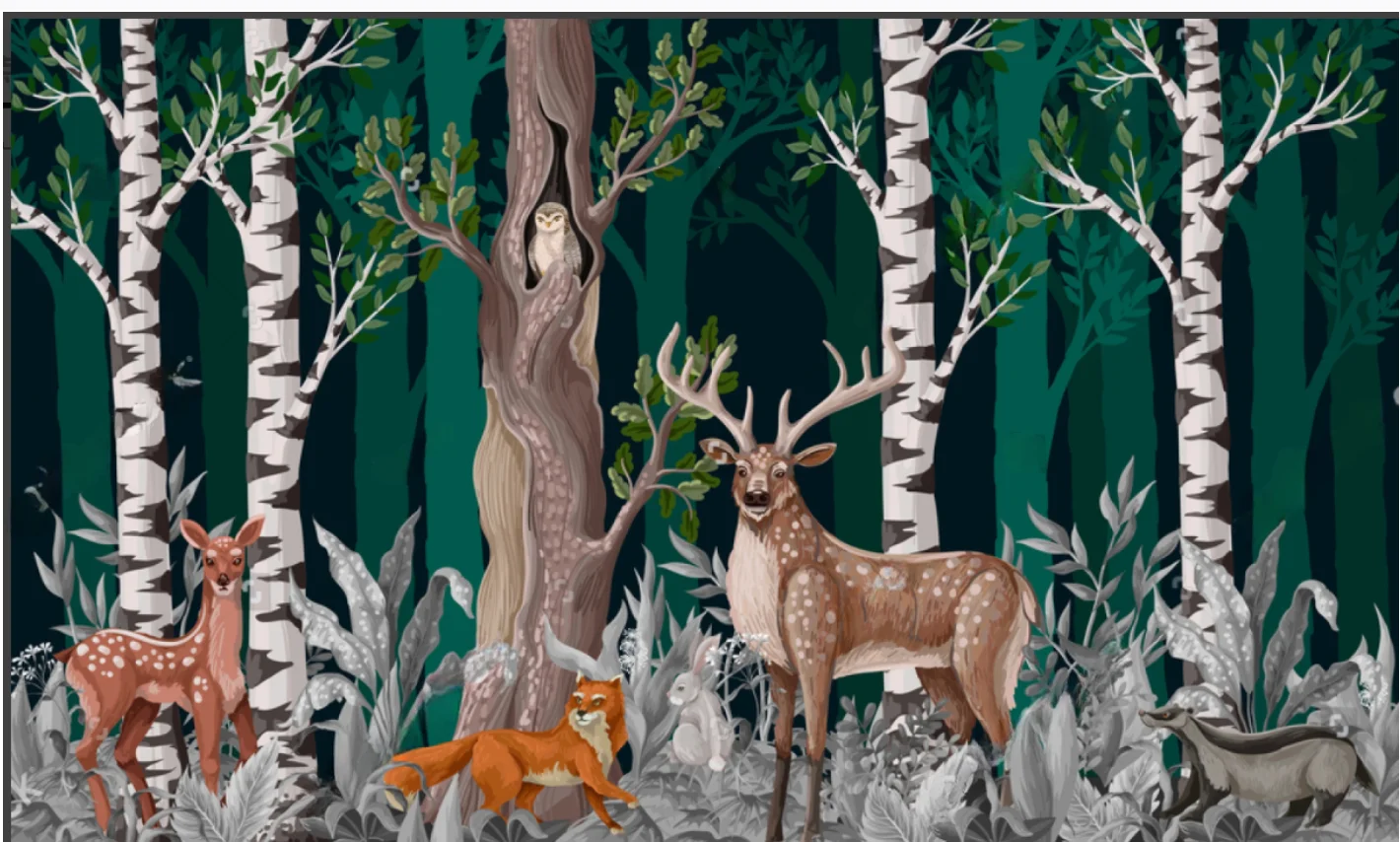 

Custom self-adhesive mural Watercolor forest deer 3d wallpaper wall mural for kids nursery room 3d animal wallpaper art deco