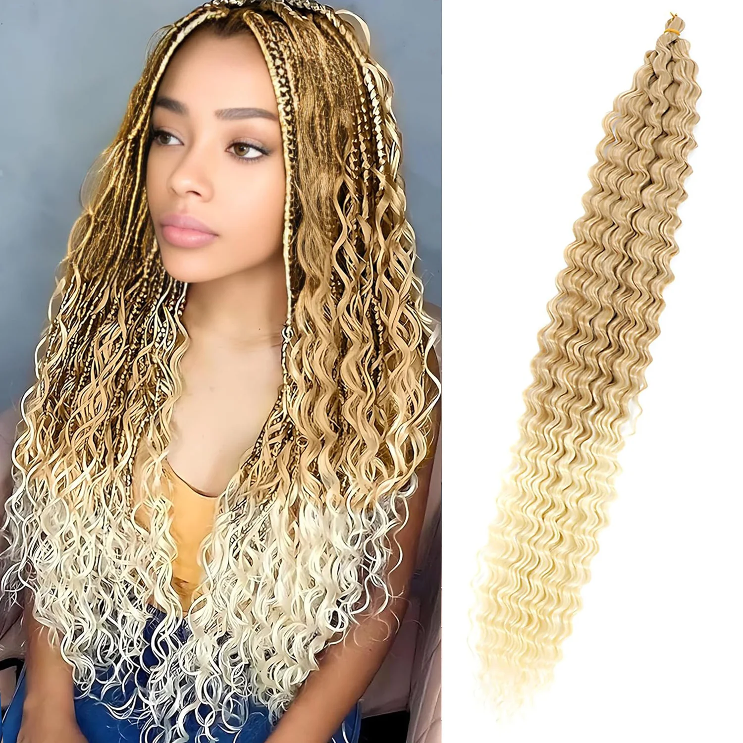 Extensiones de cabello de ganchillo de onda profunda sintética de 32  pulgadas para mujeres, cabello trenzado de ganchillo rizado bohemio con  ondas oceánicas - AliExpress, image size:1500x1500