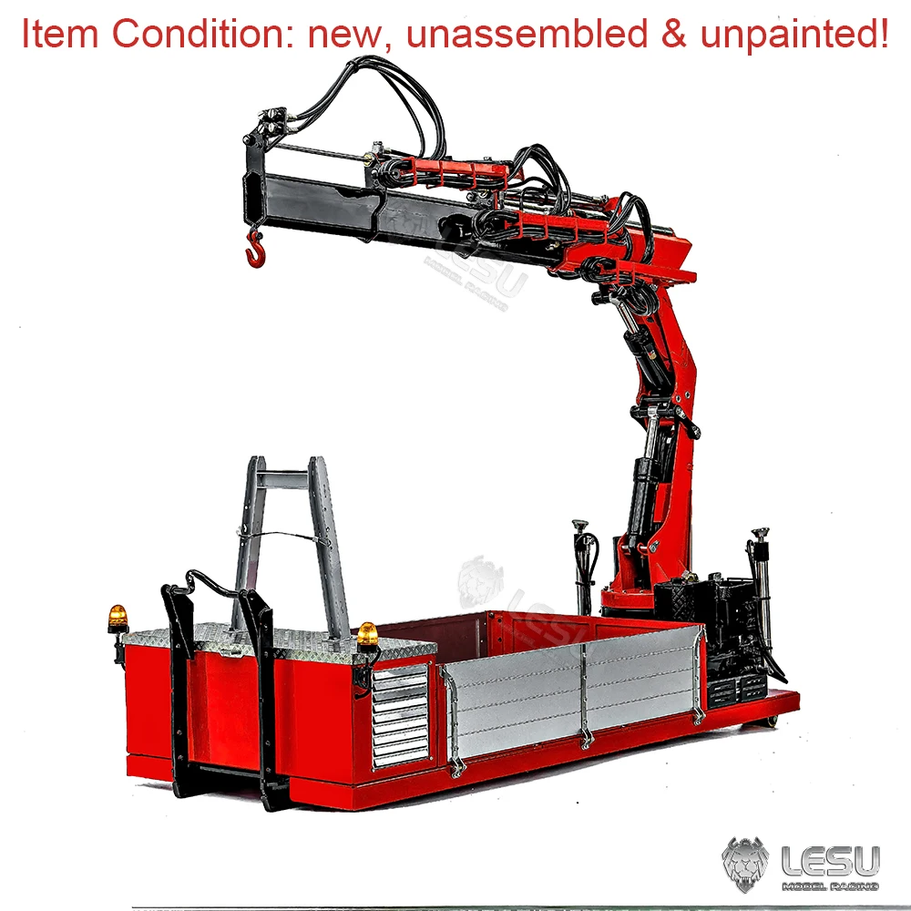 LESU Metal Cargo Box Hydraulic Crane for LESU 1/14 Roll on Off Dumper Truck RC Accessories 7CH Valve with Lights DIY Model Gifts 5