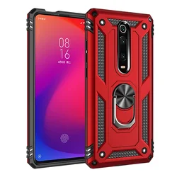 Armor Shockproof Case with Rugged Silicone and Car Holder Ring - Mi 9T Pro (Red armor case)
