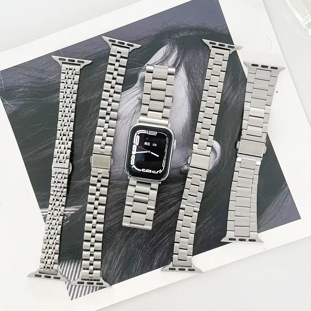 

Серебряный ремешок для Apple Watch Ultra 49 мм Series 8 7 41 мм 45 мм 40 мм 38 42 мм 44 мм, ремешок из нержавеющей стали для iWatch 6 5 se 4 3 2