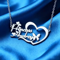 Lemegeton Customized Name Necklace Love Heart Butterfly Pendant Custom Stainless Steel Jewelry Personalized Couple Birthday Gift