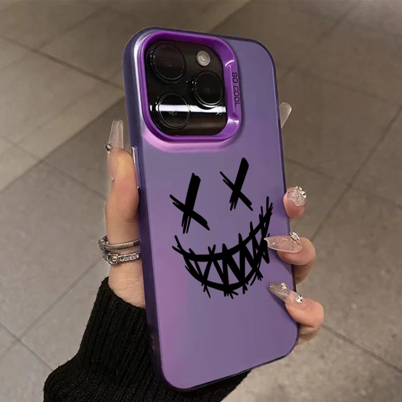 Graffiti Black Comic Style Smiling Face Shockproof Phone Case Cover