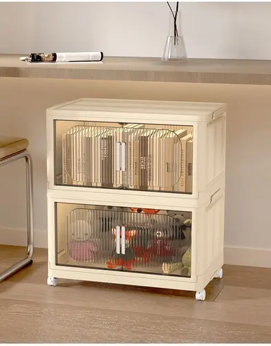 Large Capacity Organizer Cabinet Double Door Open Storage Box with Lid Wheels Stackable Foldable Snacks Sorting Wardrobe Bins - Image 5