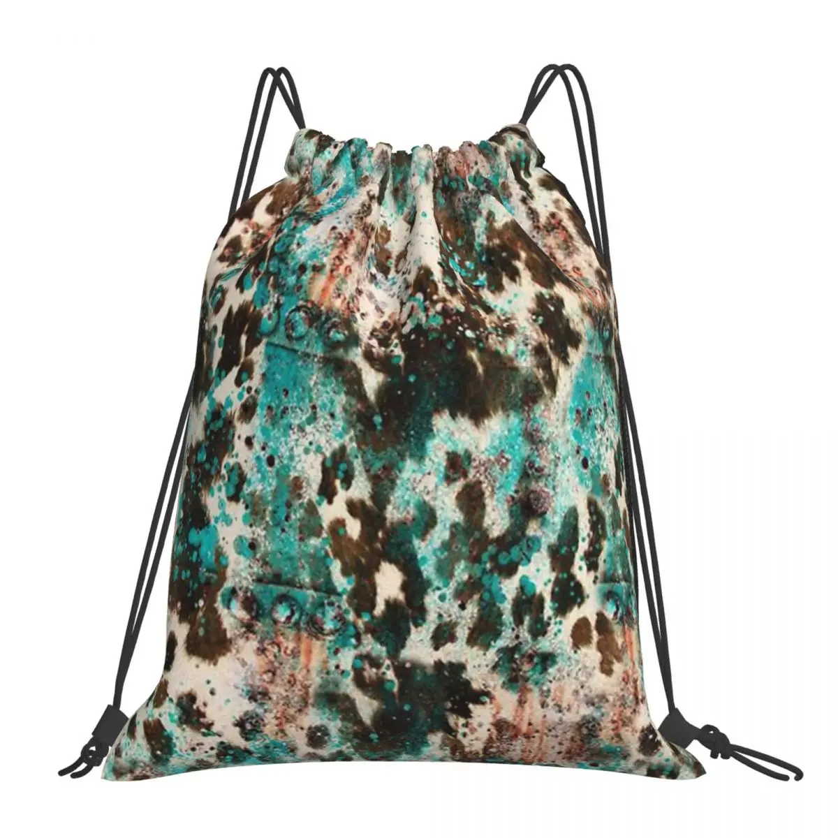

Western Boho Cowhide Turquoise Pattern Backpacks Fashion Portable Drawstring Bags Shoes Bag BookBag For Travel School