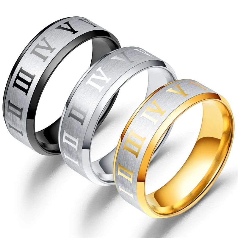 Roman Numerals Ring Men 2022 New Classic Temperament Stainless Steel Round Finger Rings For Men Party Jewelry Gift