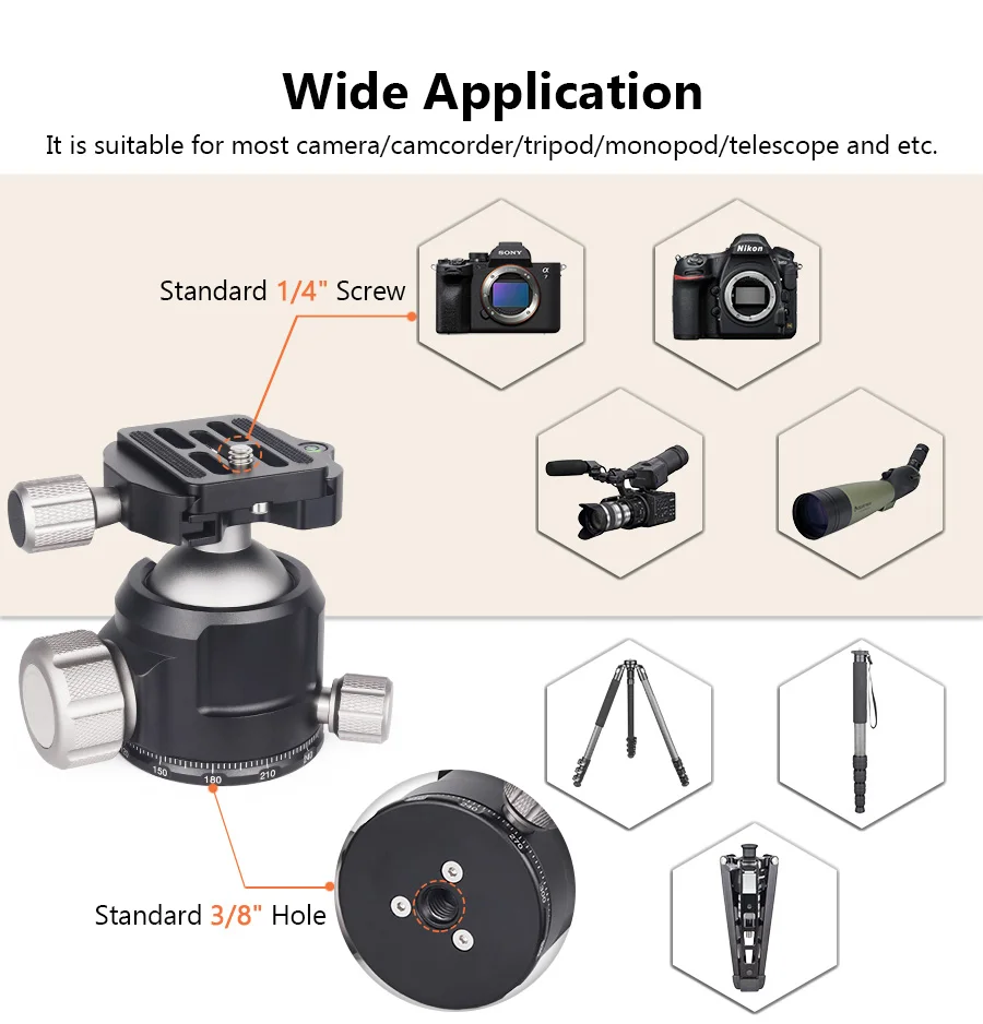 DP-40 40mm CNC 360° Panoramic Ballhead Low Gravity Center Tripod Head Load 23kg