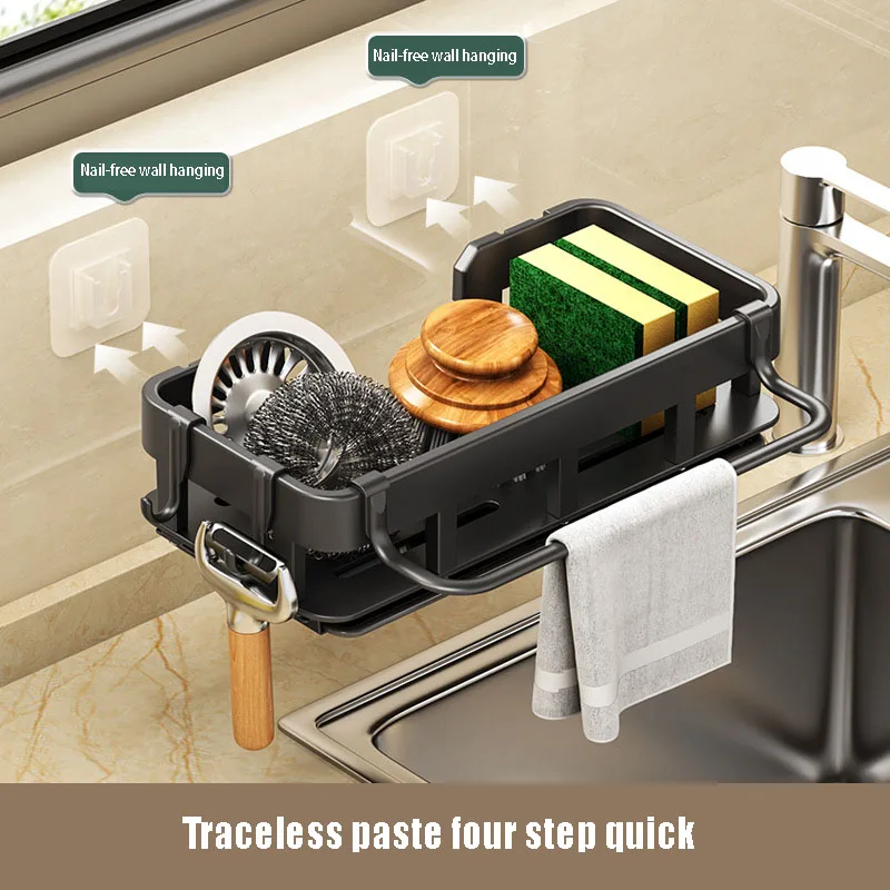Kitchen Organizer Sponge Storage No Punching Dishcloth Rack Kitchen Organizing Shelf Accessories Organization Wall Home