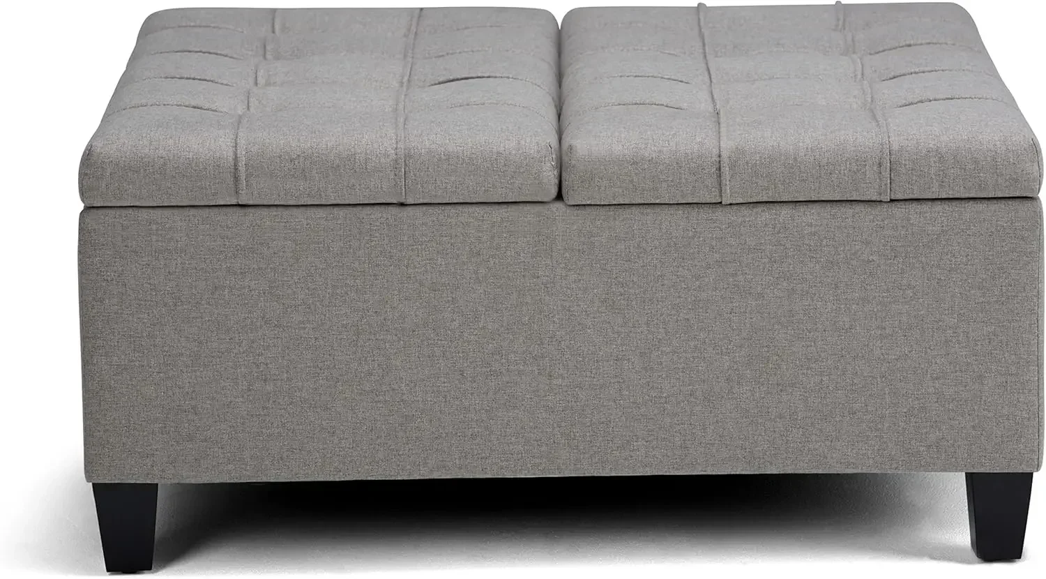 NEW-Harrison 36 inch Wide Square Coffee Table Lift Top Storage Ottoman in Upholstered Dove Grey Tufted Linen Look Fabric