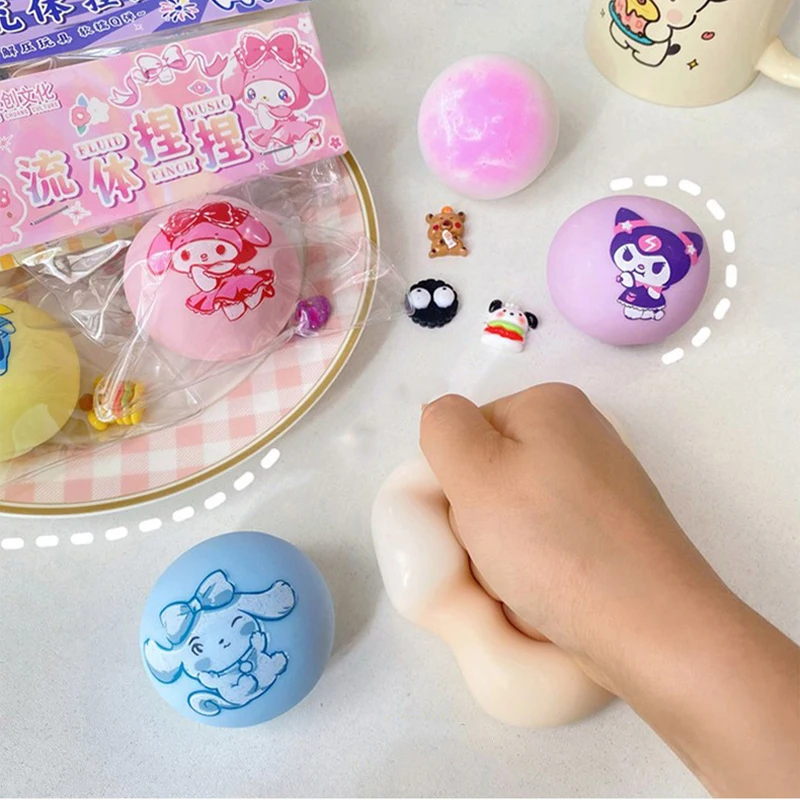 

Kawaii Sanrio My Melody Pom Pom Purin Kuromi Stress Ball Vent Ball Nie Nie Le Stress Reliever Toy Anime Figure Festival Gift