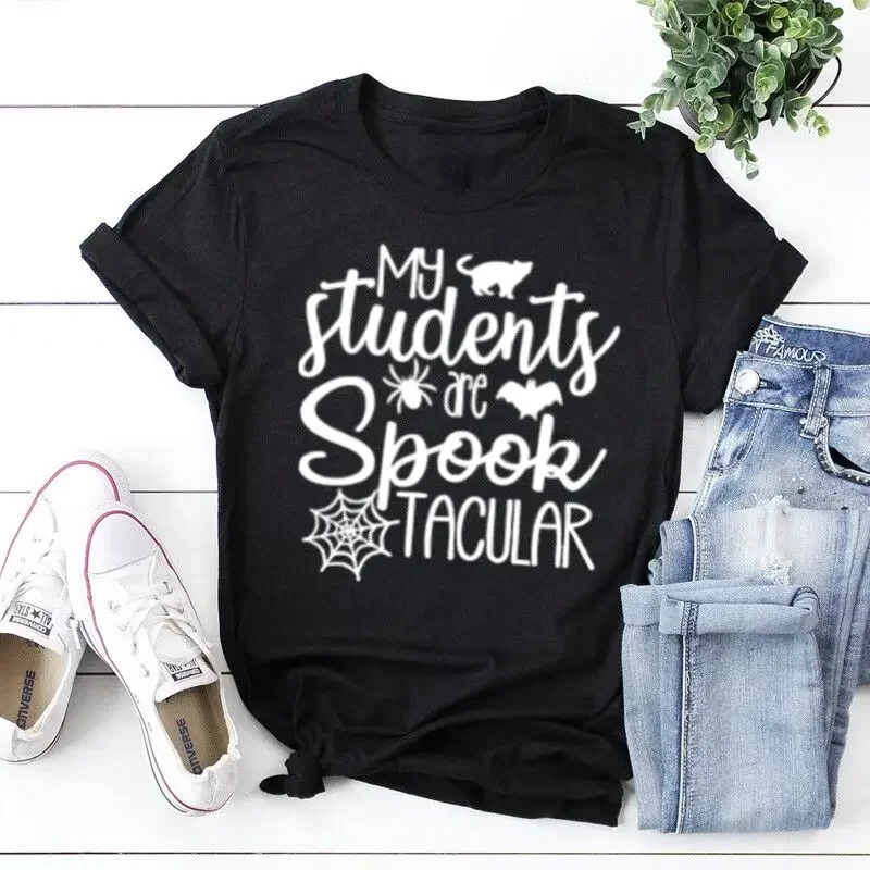 

Halloween Teacher Shirt Funny Spooky Shirts School Halloween Party Tshirt Fashion Cotton O Neck Casual Graphic Printed Top Tees
