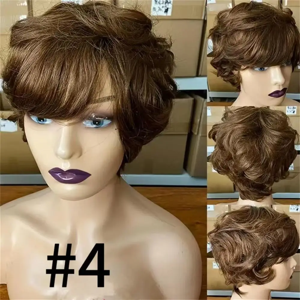 Human Hair Wigs for Women 6 Inch Short Wavy Pixie Cut 180% Density