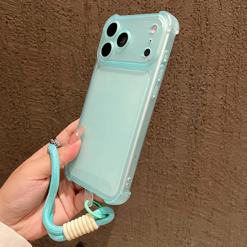 Luxury Matte Transparent Shockproof Case with Hand Wrist Strap and Lanyard