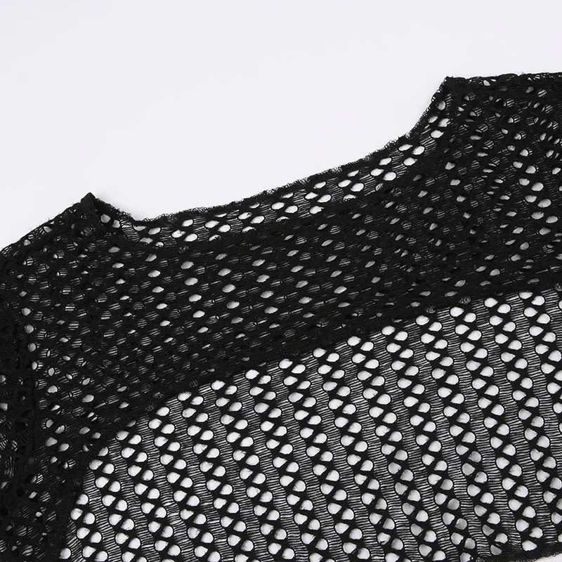 CIBBAR Allentato Scava Fuori I Fori Crop Top Streetwear Y2k Solido Manica Piena A Rete Crop Top Grembiule Donna Casual Coreano980_voghion.com