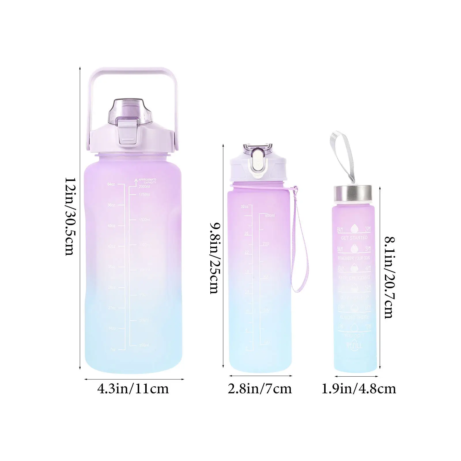 3종 스포츠 물병 세트 피트니스 물병 헬스 하이킹 동기부여 물병 2L 900ml 300ml 스포츠 물병