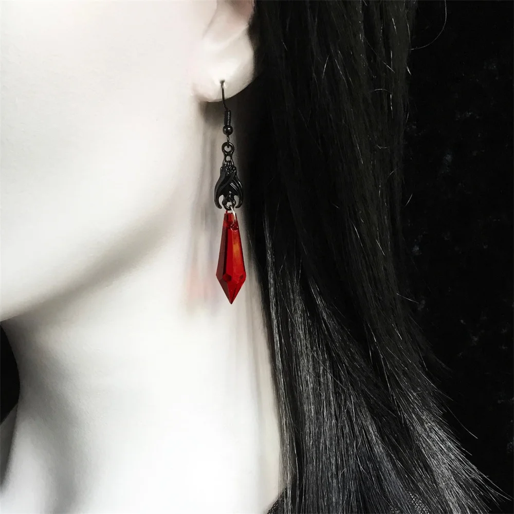 

NCEE Vintage Black Earrings Red Crystal Teardrop Gothic Alternative Jewelry Gothic Gift For Women Bat Earring Lover Halloween