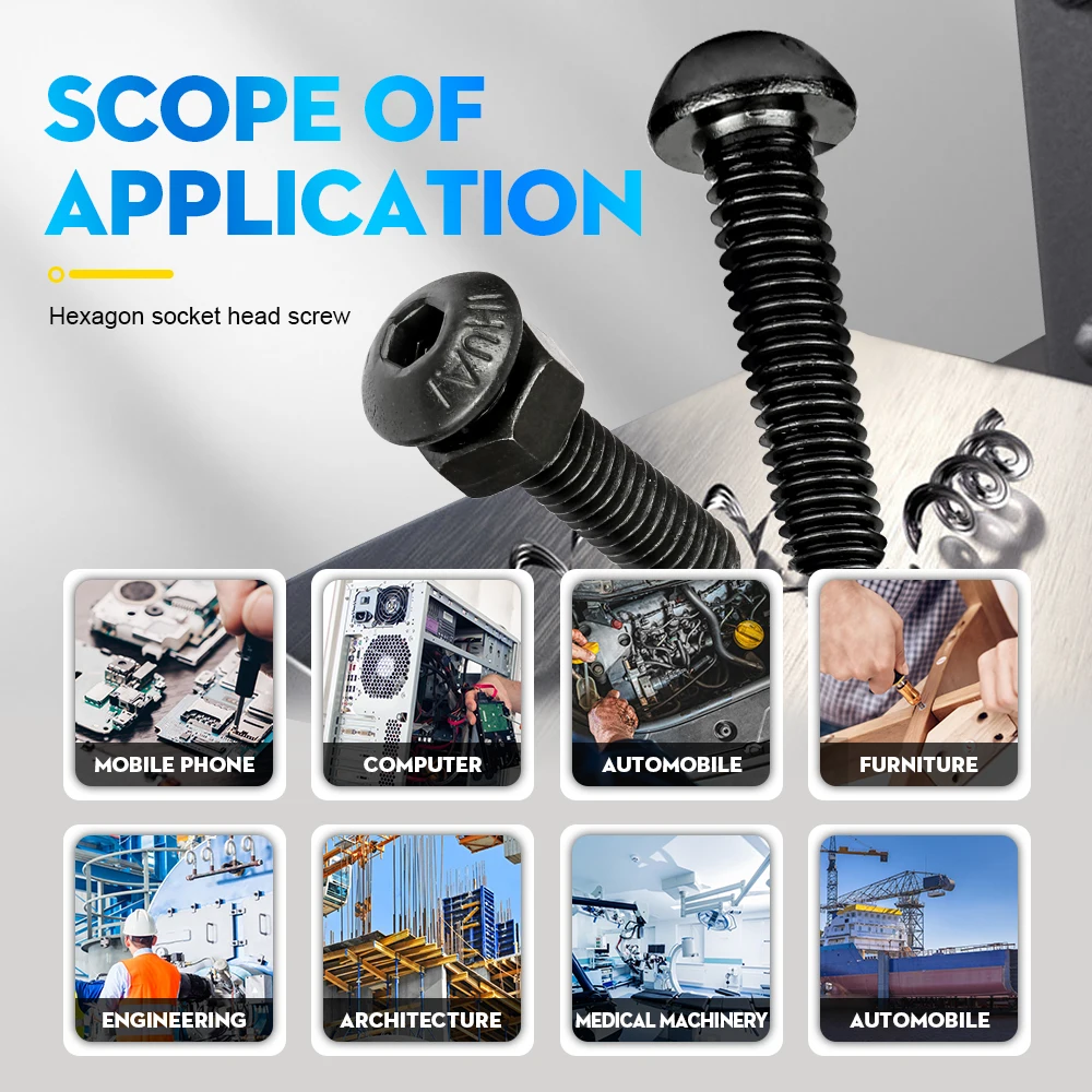 M6 X 25mm Button Head Hex Socket Cap Screws Bolts, 10.9 Grade Alloy Steel, Black Oxide Finish, Fully Threaded, 25 PCS