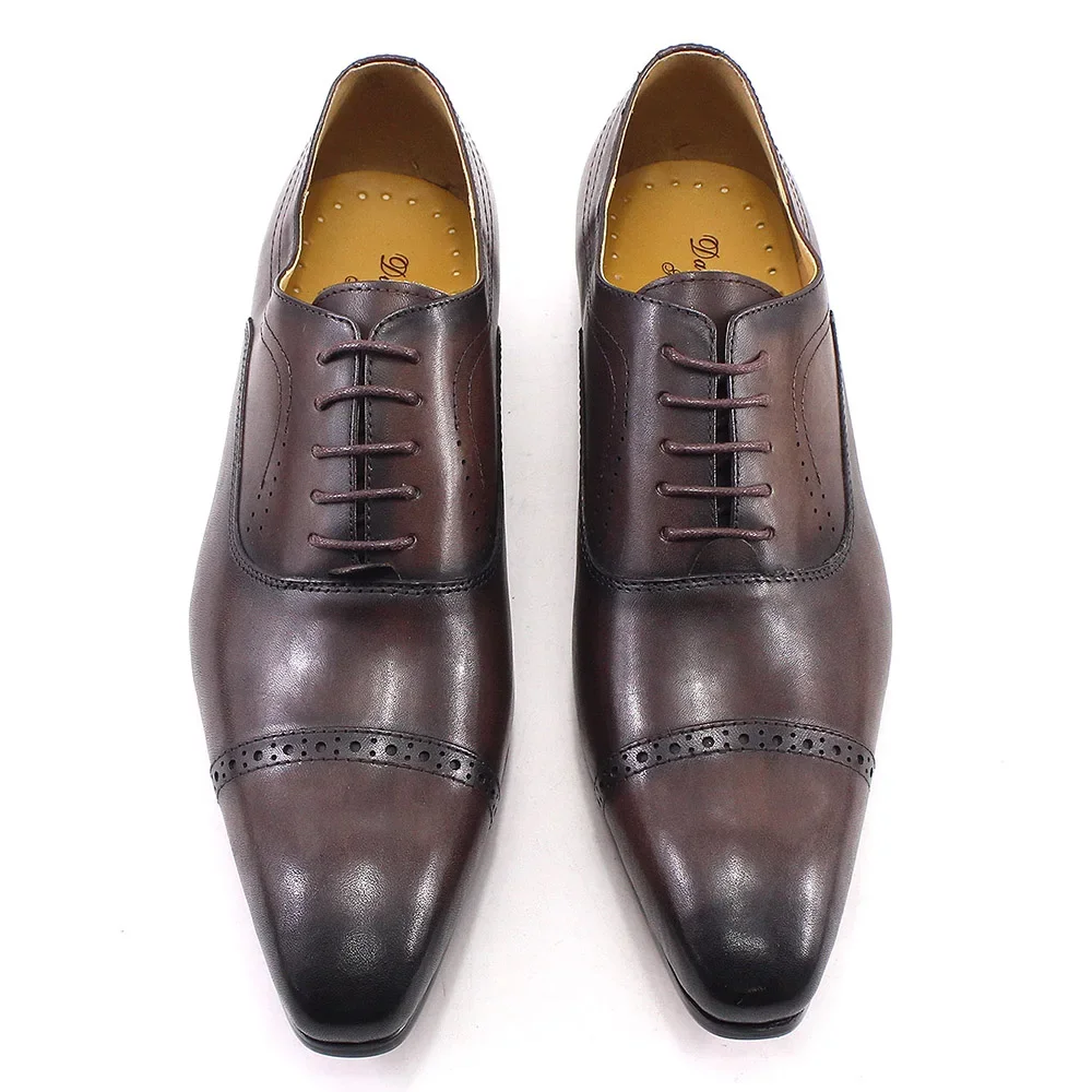 Genuine Leather Oxford Dress Shoes Men Lace Up Cap Toe Office