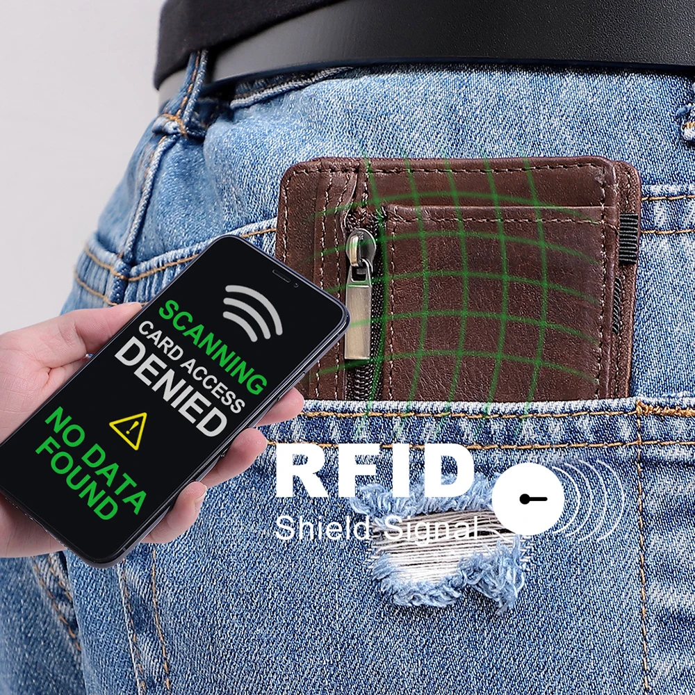 Vintage Genuine Pickup Men's Bag Multifunctional Anti-Theft Card swiping Bag RFID Identification Male Bag Card Case