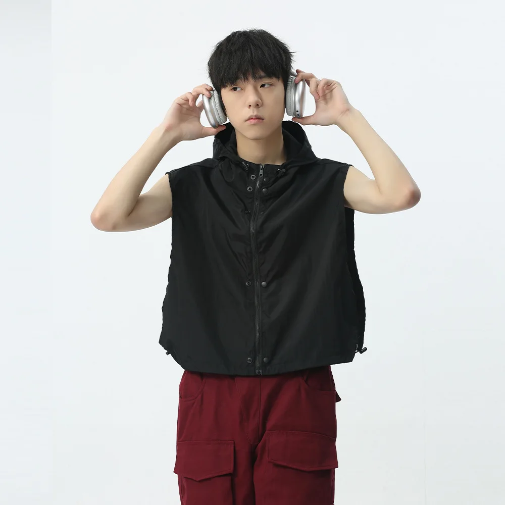 Men's 2024 Spring New Loose Comfort Vests Fashion Personality Hooded Zipper Sleeveless Casual Vest Solid Color Men's Clothes