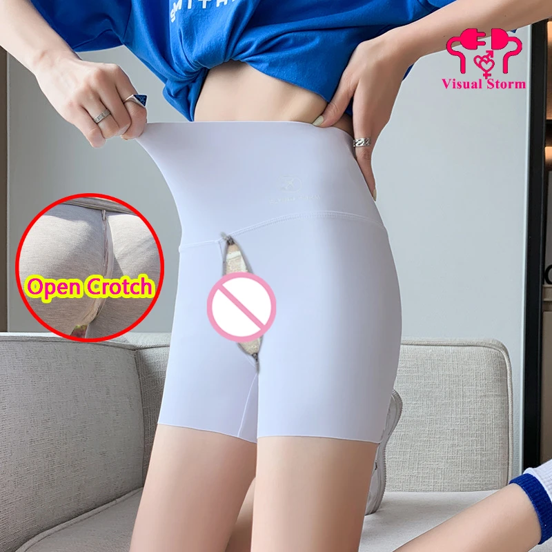 Woman Summer Open Crotch Sexy Leggings Gym High Rise Breathable Hot Pants Sport Outdoor Sex Clubwear Crotchless Short Trousers