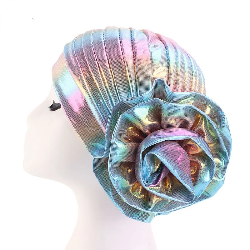 새로운 회교도 큰 꽃 Hijab 모자 이슬람 여성 모자 레이저 꽃 Headwrap 민족 패션 Headcover Turban 숙녀 두건의 모자를 쓰고 있죠